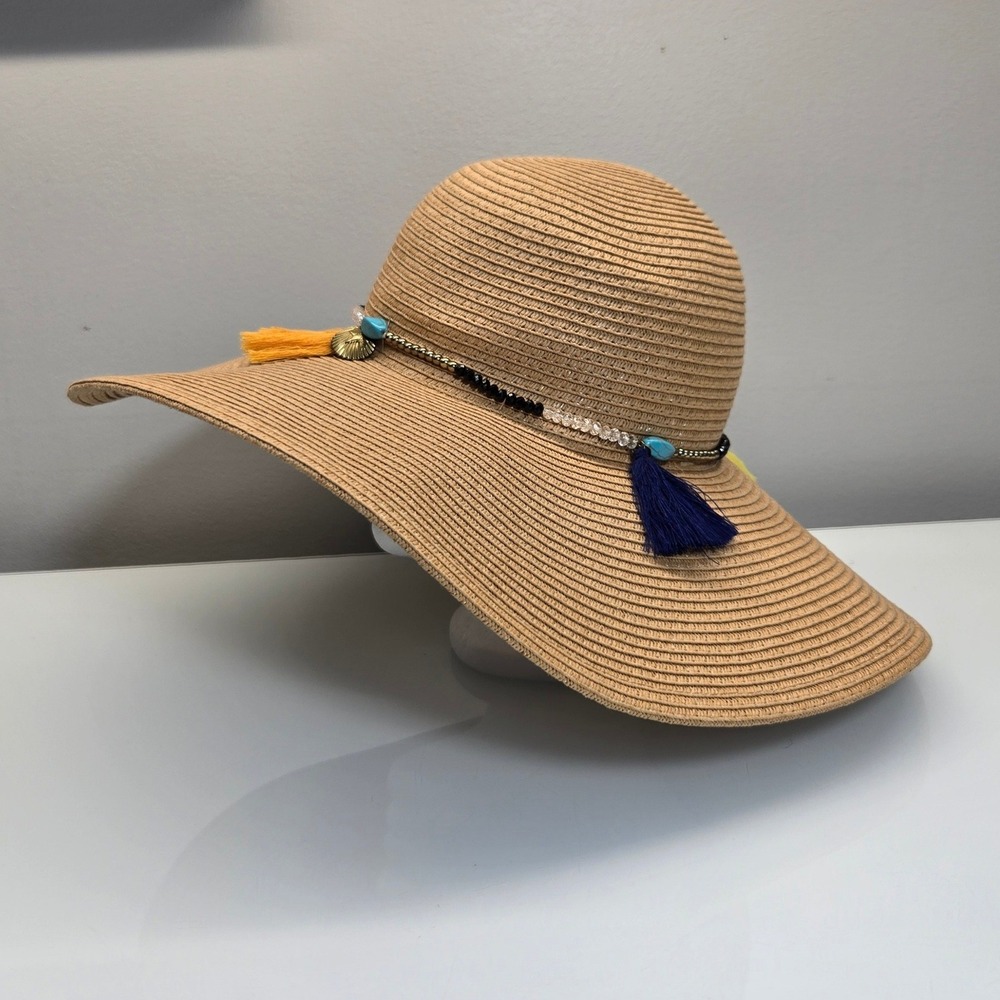 Magid Hats Wide Brim Sun Hat OS Paper Straw Floppy Boho Tassel Beach Resort Wear - Picture 3 of 11